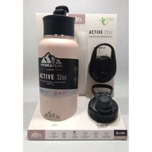 HYDRAPEAK WATER BOTTEL 32 OZ STAINLESS STEEL WITH 3 LIDS!! Pink Bubblegum Color